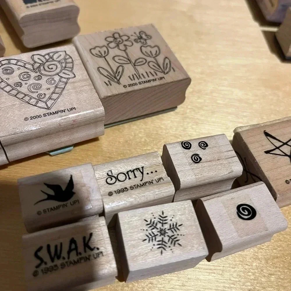 40+ Wooden Mounted Rubber Stamp And Plastic Stamps Lot Various Designs Christmas